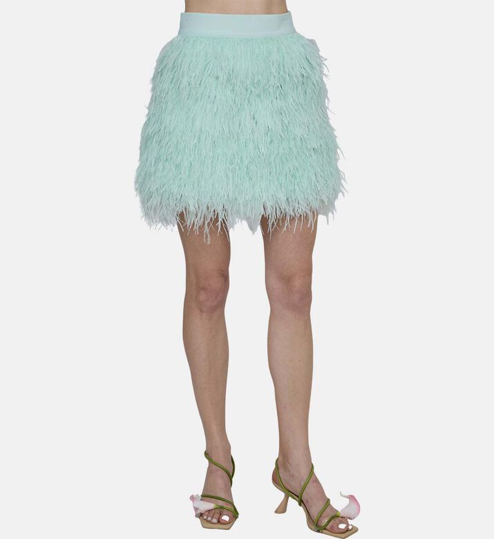 Feather Elastic Waistband Mini Skirt