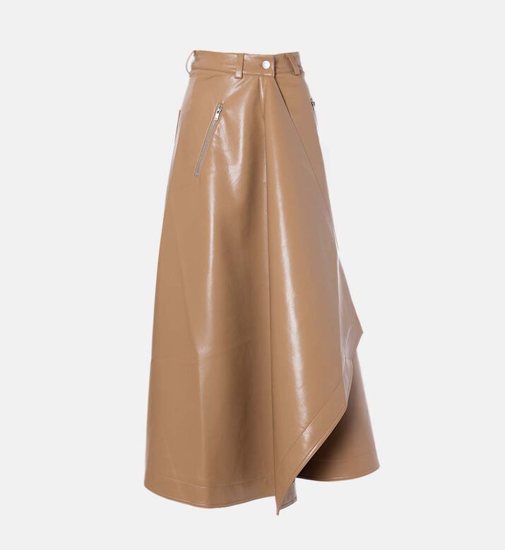 Leather Button Closure Flared Skirt