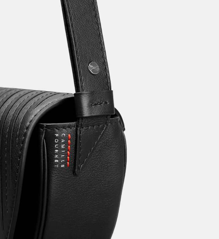 Camille Fournet Astral Calf Leather Pleated Half-moon Handbag, Black, Packshot View