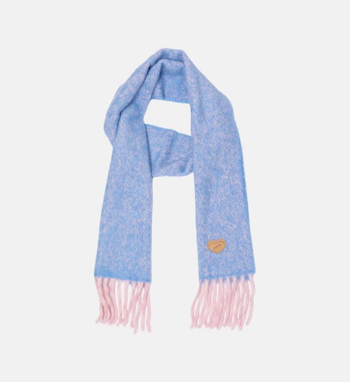 Maison Labiche Knit Fringe-detail Scarf, Blue, Packshot View Maison Labiche Knit Fringe-detail Scarf, Blue, Packshot View