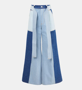 بنطال دنيم برقعة برباط خصر