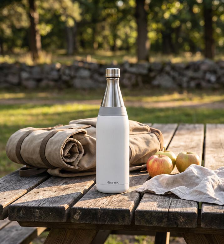 Aladdin Fresco Stainless Steel Water Bottle, White, 600-ml, Packshot View