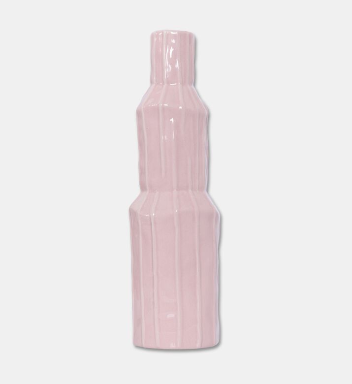 Kersten Ceramic Glazed Ribbed Vase, Pink, 8.2x8.2x28.5-cm, Packshot View