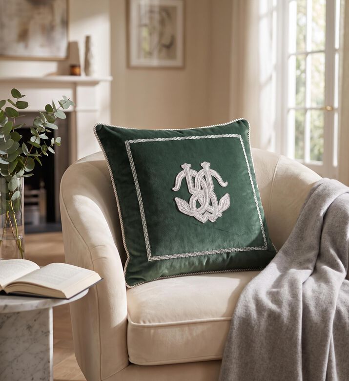 Roberto Cavalli Platinum Snake Decorative Cushion, Green, Packshot View