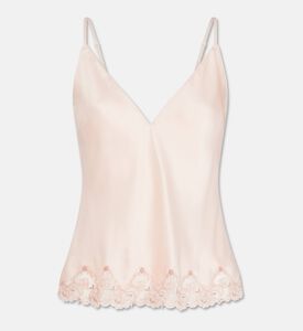 Chantelle Satin Embroidered Flower V-neck Top, Pink, Xl, Packshot View