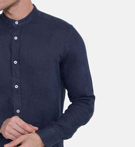 قميص كتان بياقة عالية بصف أزرار