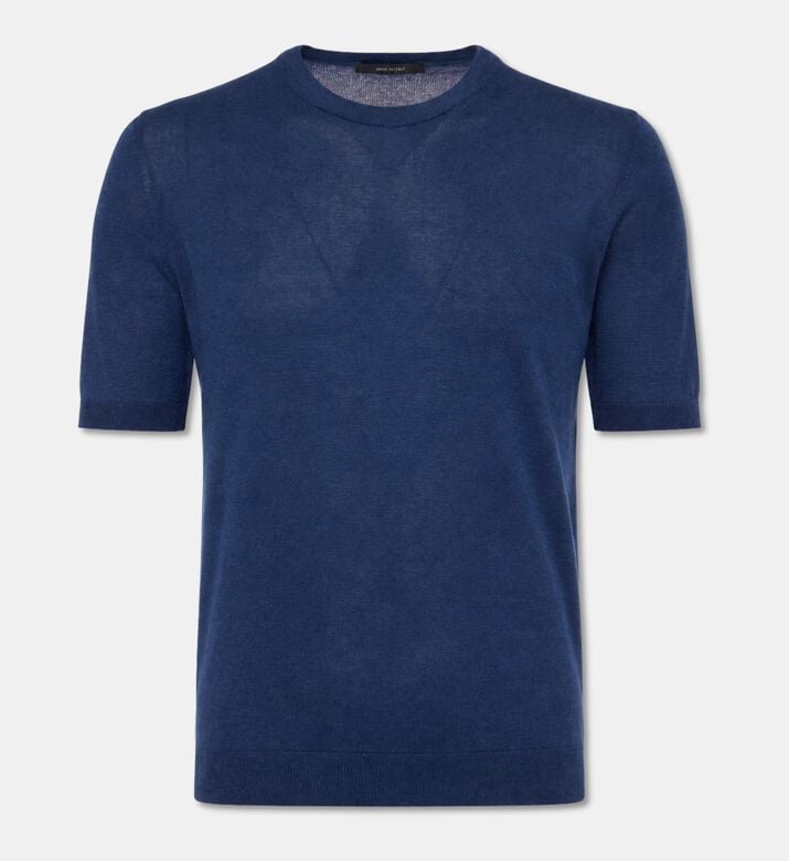 Tagliatore Silk Crewneck Short-sleeve T-shirt, Navy, 50, Packshot View