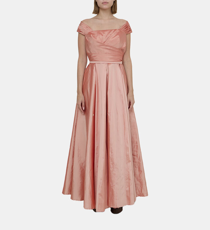 Pleated Flared Satin Dress