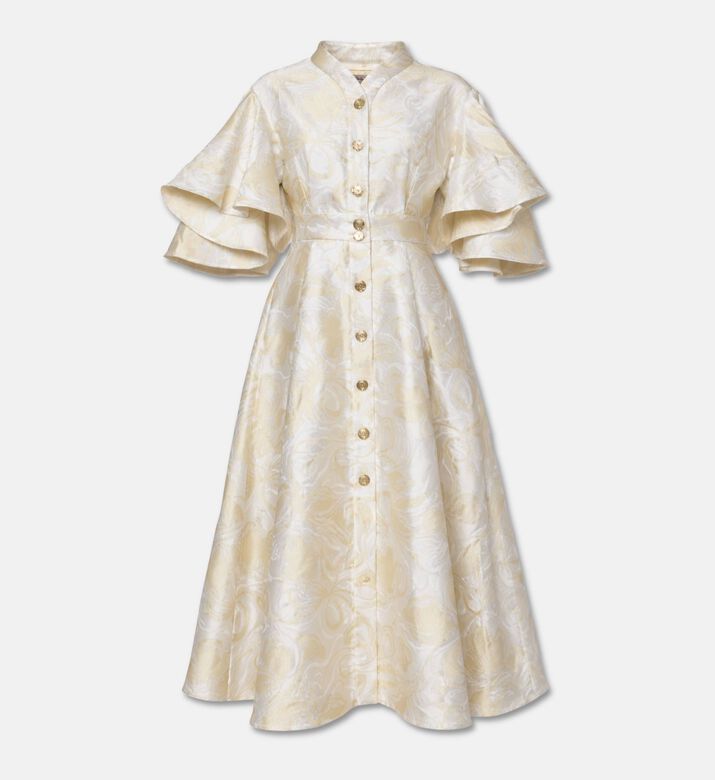 Poca and Poca Jacquard Ruffled Sleeve Midi Dress, Packshot View