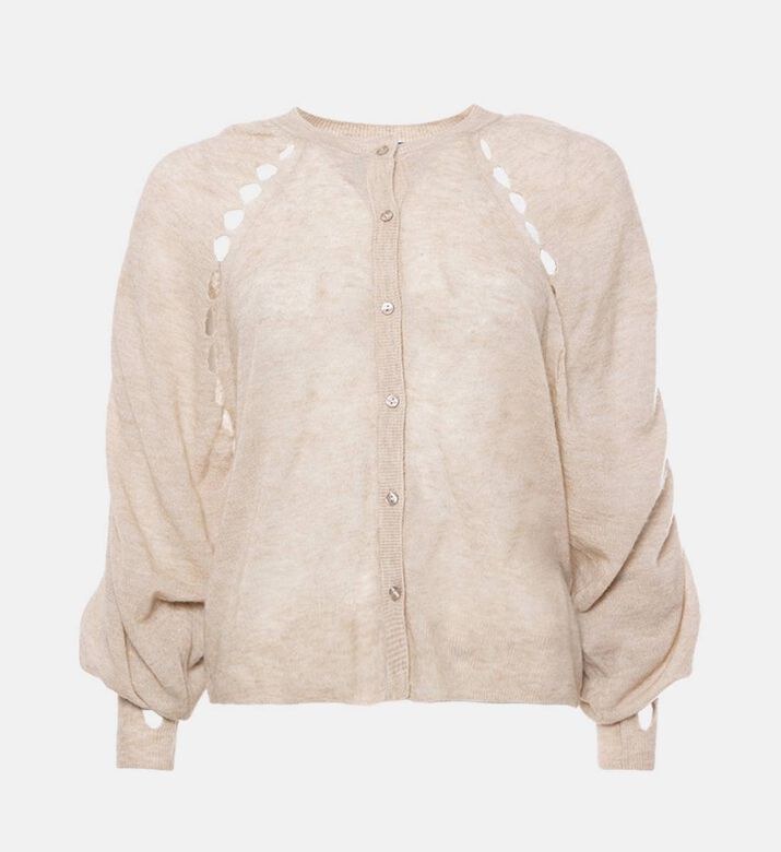 Mes Demoiselles Long-sleeve Button-down Cardigan, Taupe, M, Packshot View