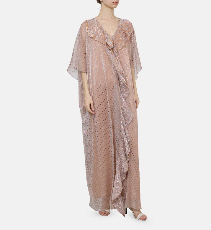Metallic Ruffle Polka Dots Abaya Dress