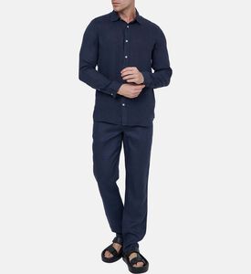 قميص كتان كلاسيكي بياقة بصف أزرار