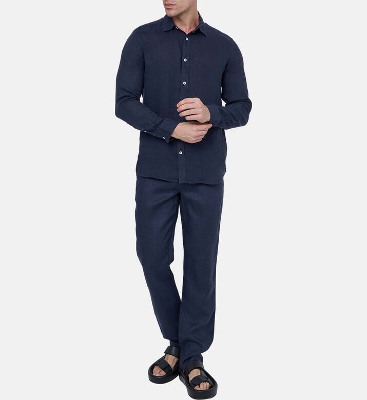 قميص كتان كلاسيكي بياقة بصف أزرار