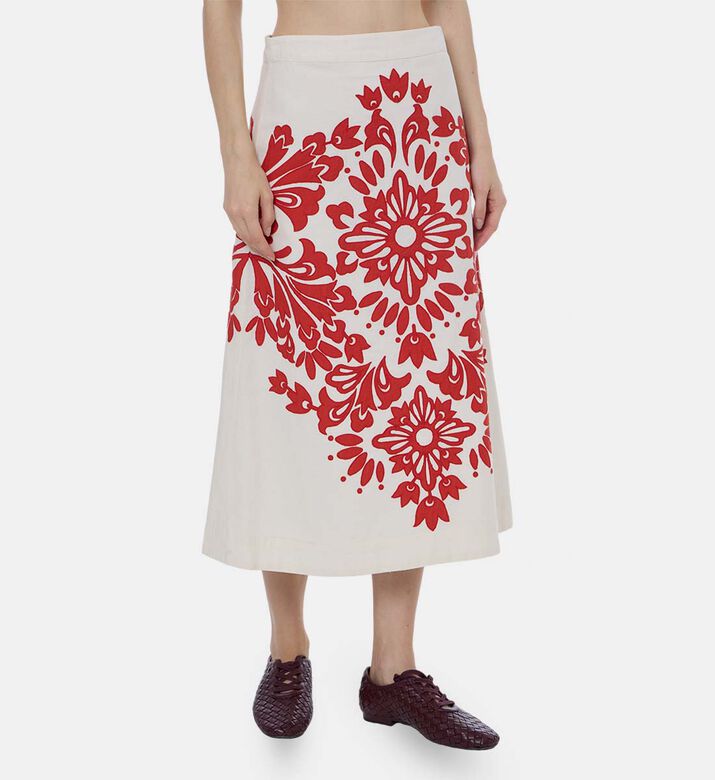 Floral-embroidery Elastic Waistband Skirt