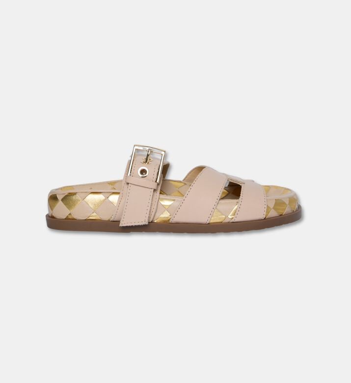 Arezzo Leather Multi-strap Slippers, Beige, Eu-39, Packshot View
