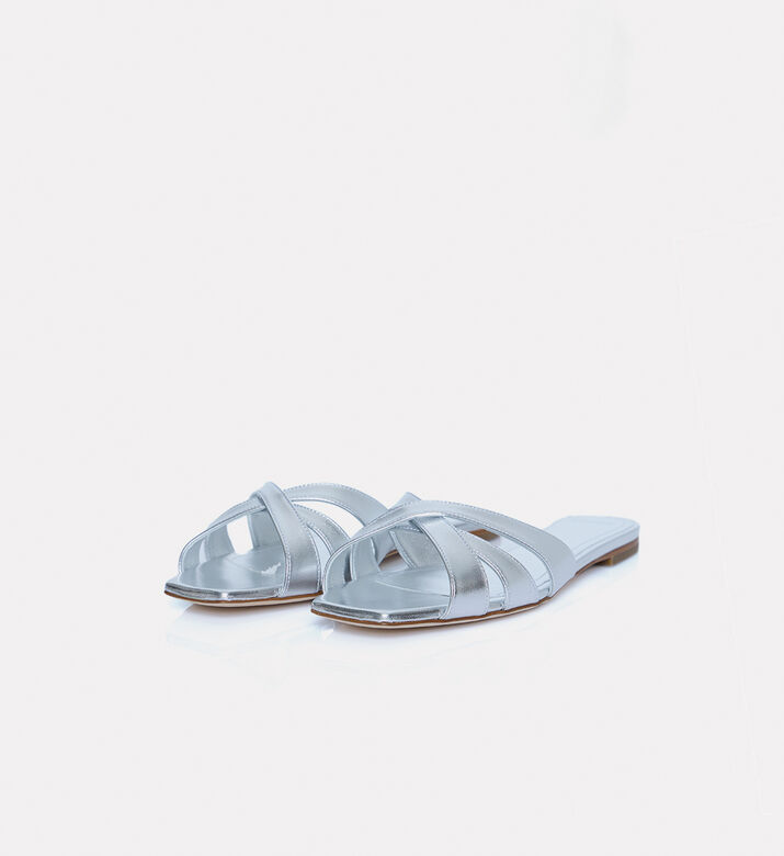 3 Juin Nerea Leather Flat Heel Sandal, Silver, Eu-41, Packshot View