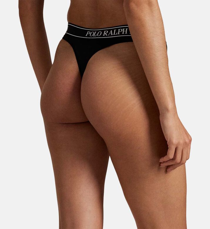 Polo by Ralph Lauren Logo-waistband Mid-rise Thong, Black, S, Model View