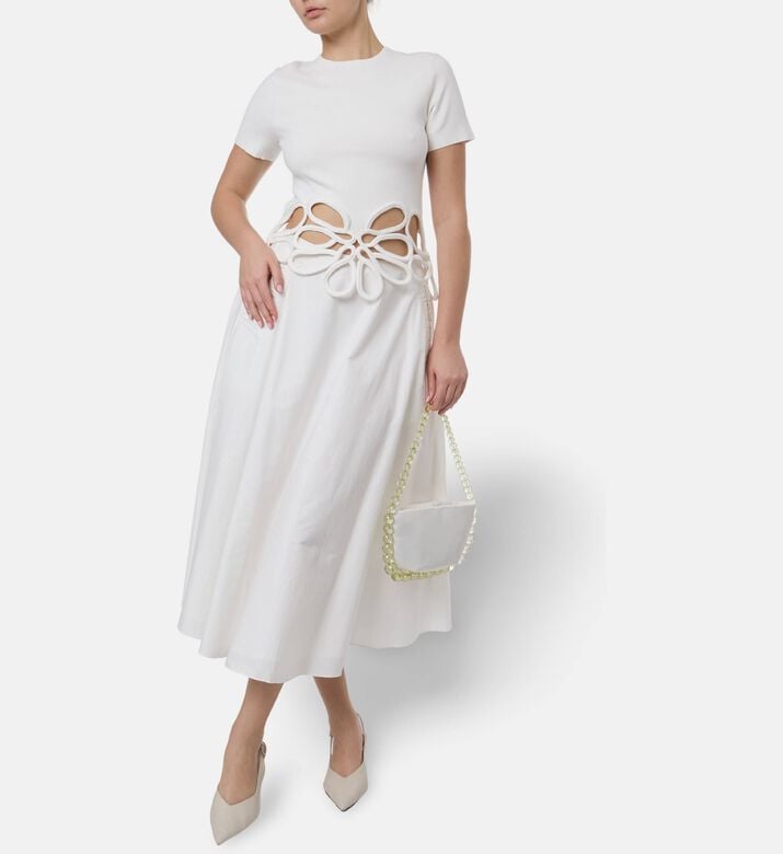 Cult Gaia Floral-embroidery Short-sleeve T-shirt, Off-white, M, Model View