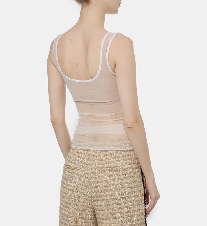 Nensi Dojaka Contrast Piping Sheer Mesh Top, Model View