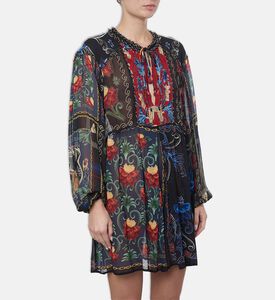 Farm Rio Mixed Arabesque Scarf Back Long-sleeve Mini Dress, Model View