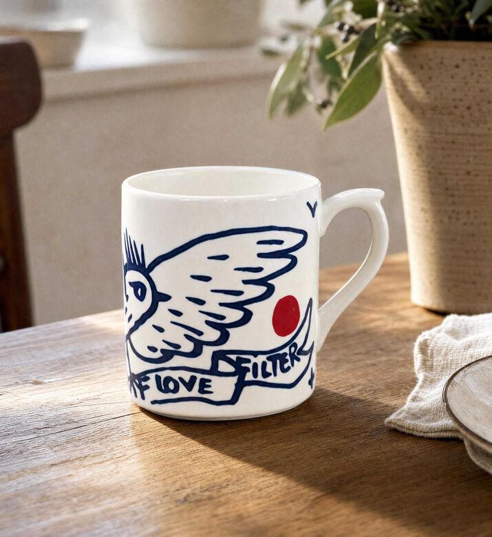 Gien Archipel Sentimental Bird Motif Mug, Model View