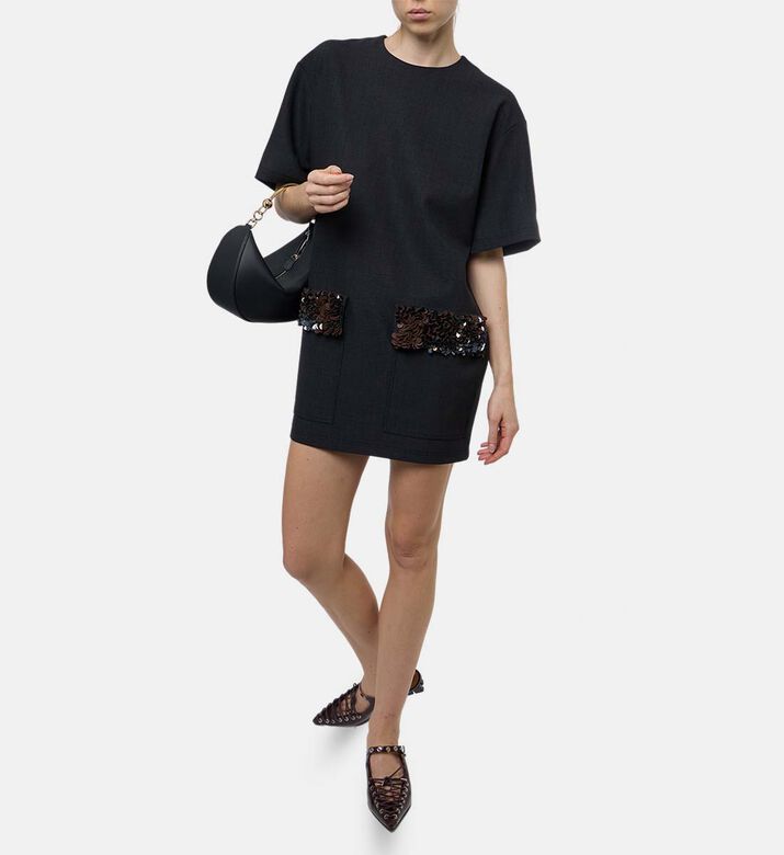 Plan C Sequined Front Patch Pockets Mini Shift Dress, Model View