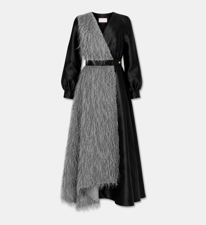 Poca and Poca Asymmetric Feather-detail Maxi Dress, Packshot View