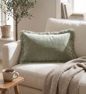 Cozy Marlen Fringes Velvet Cushion, Grey, Packshot View