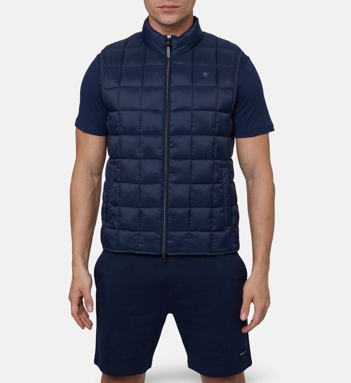Hackett London Ultra-high Neck Zip Fastening Vest, Navy, L, Model View
