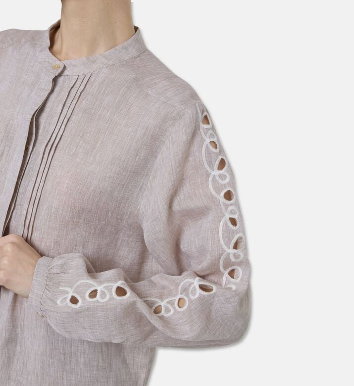 Beatrice B Linen Mandarin Collar Blouse, Model View