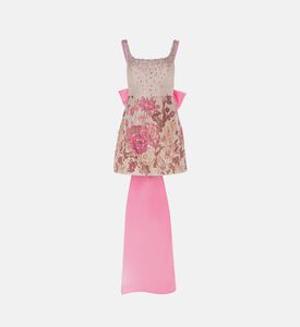 Brocade Crystal Embellished Mini Bow Dress