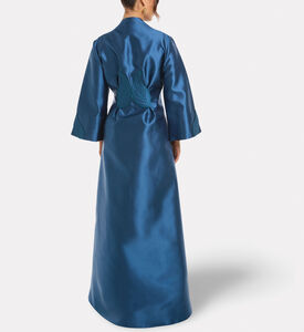 Savanna Alia Leaf Applique Kimono Abaya, Blue, L-xl, Model View