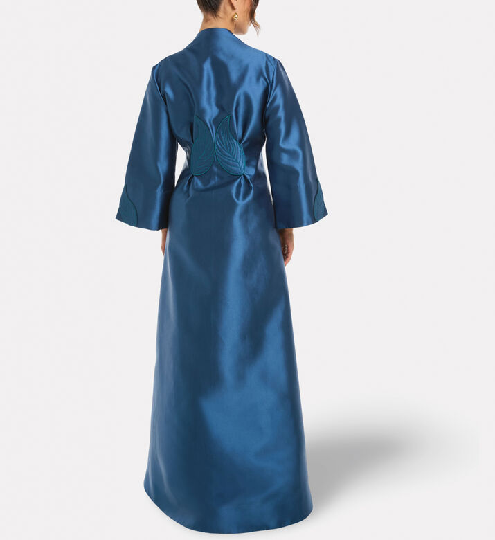 Savanna Alia Leaf Applique Kimono Abaya, Blue, L-xl, Model View