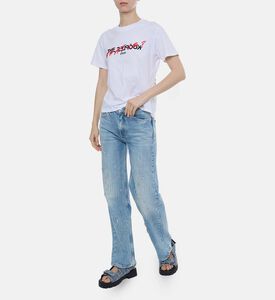 تيشيرت قصير الأكمام بطبعة شعار غرافيكي ثنائي اللون