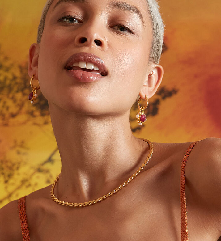 Ottoman Hands Ruby Pearl Drop Earrings, Packshot View