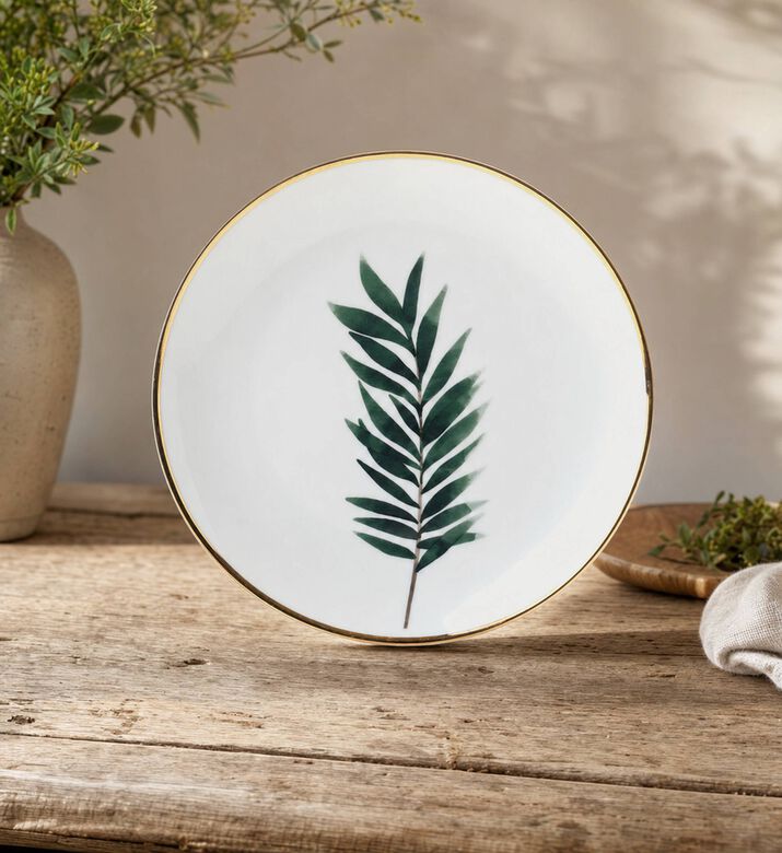 Spal Gold-rimmed Leaf Dinner Plate, Model View