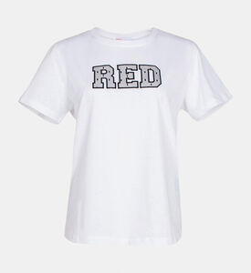 تي شيرت قطن أحمر بياقة مستديرة