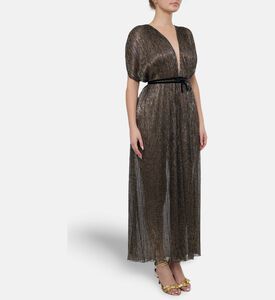 Blue For Burgundy Glitter Thread Pleated Maxi Dress, Model View