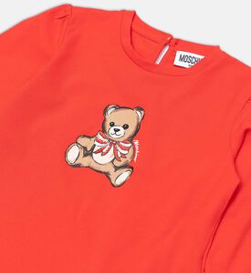 بلوزة طويلة الأكمام منفوخة بتصميم عادي وطبعة دب تيدي