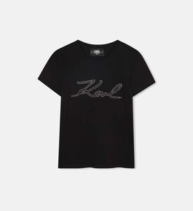 تيشيرت قصير الأكمام بشعار مرصع بكريستال