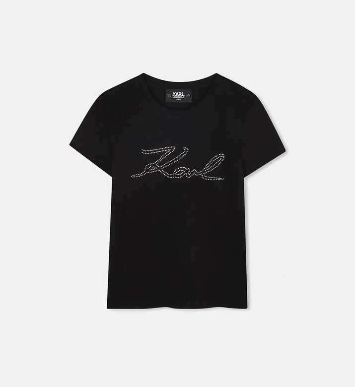 تيشيرت قصير الأكمام بشعار مرصع بكريستال