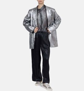 جاكيت بصف أزرار واحد بتأثير معدني