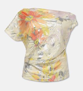 Blue For Burgundy Metallic Floral-print Ruched One-shoulder Top, Packshot View