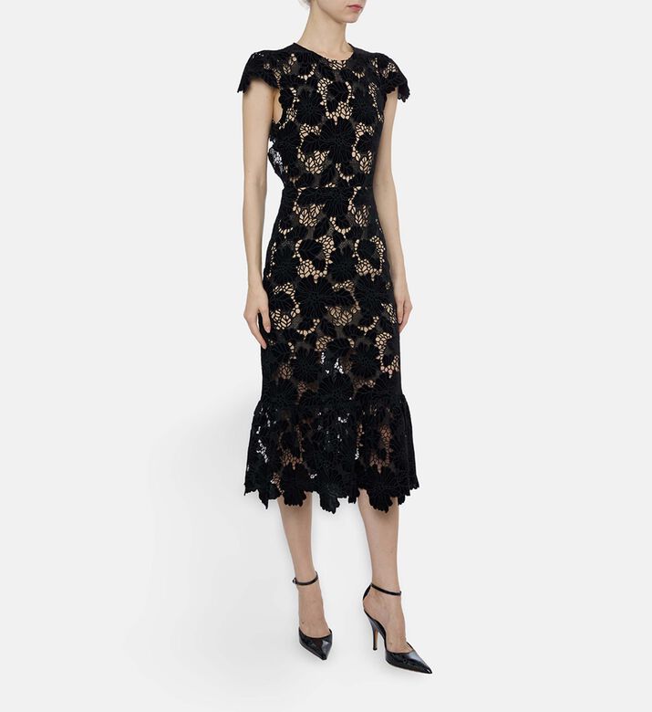 Alice and Olivia Clover Floral-lace Midi Dress, Model View