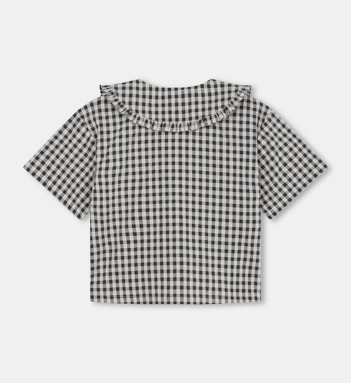 Flower Embroidered Checkered Shirt
