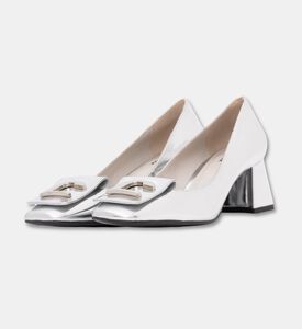 Lola Cruiz Leather Mirror Med Heel Pumps, Silver, Eu-41, Packshot View