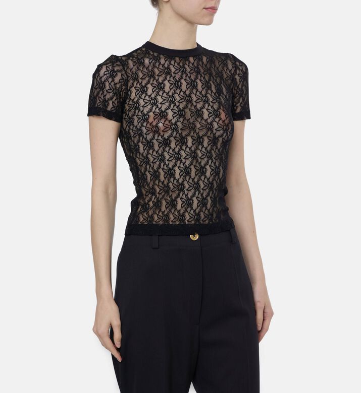 Patou Lace See-through T-shirt, Black, L, Model View