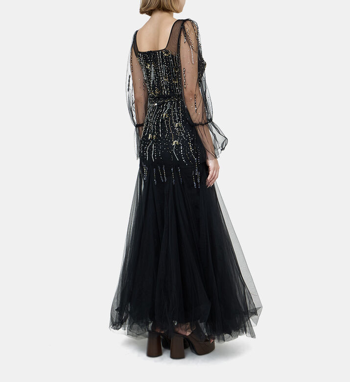 Rhinestone Embellished Flared Tulle Dress