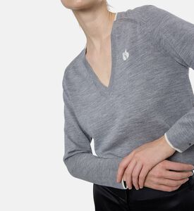 Ba and Sh Begona Embroidered Logo Long-sleeve Cardigan, Light-grey, M, Model View