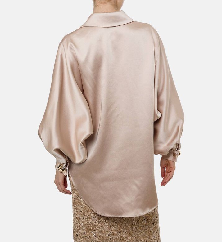 Edward Achour Paris Gathered Sleeve Button-down Blouse, Model View